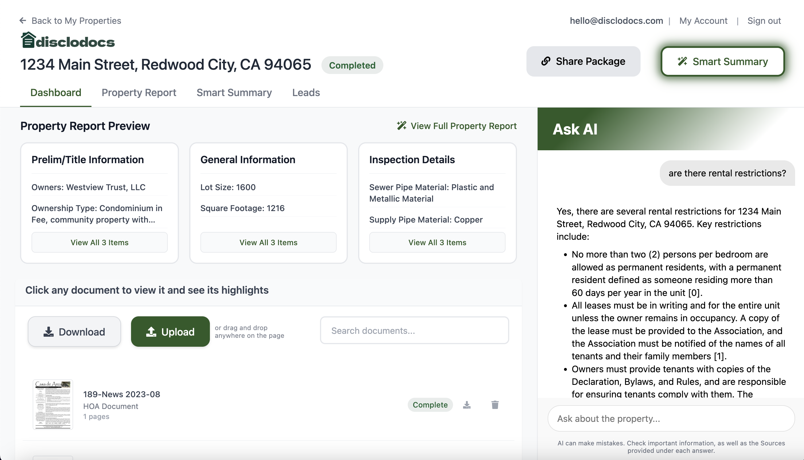 Clodo AI Assistant Dashboard showing automated disclosure analysis, email templates, and transaction coordination tools for real estate agents